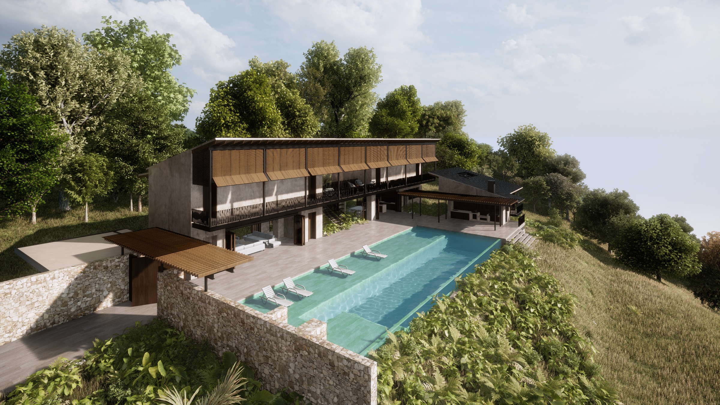 Casa CLE — arquitectura residencial en ladera con piscina